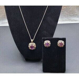 R925 China Amethyst Silver Necklace Earrings Set